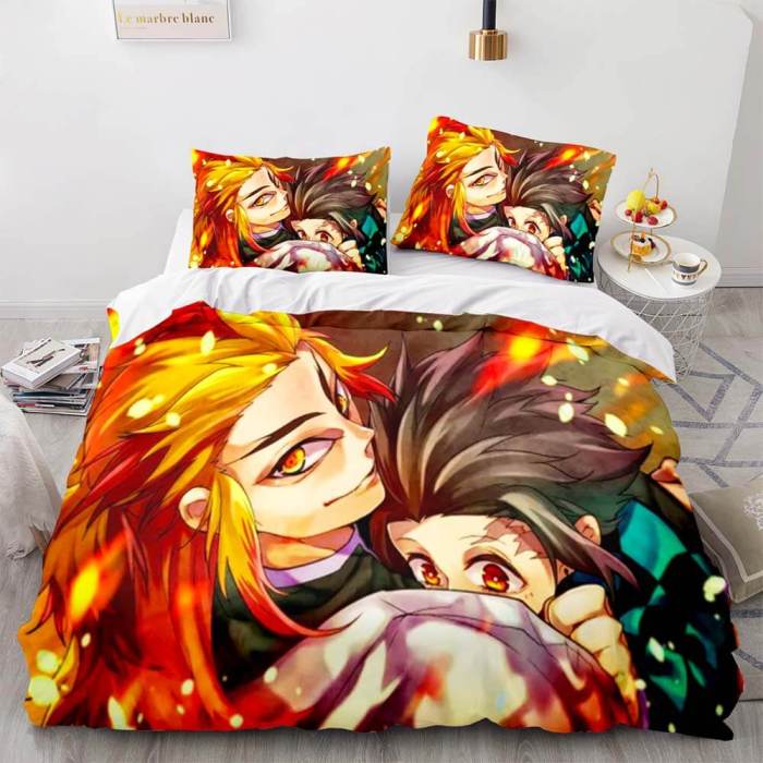 Japan Anime Demon Slayer Bedding Set Cosplay Duvet Cover Bed Sheets