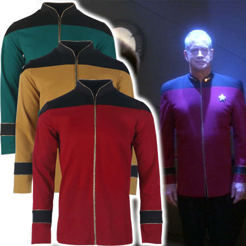 Star Trek The Next Generation Tng  Admiral Tunic Uniforms Red Gold Men Shirts Halloween Cosplay Costumes