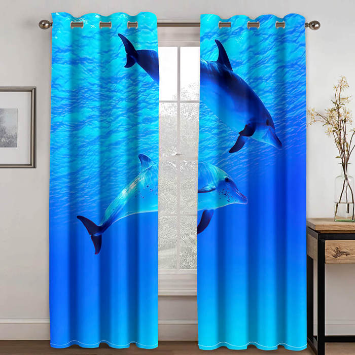 Dolphin Curtains Blackout Window Treatments Drapes For Room Decoration