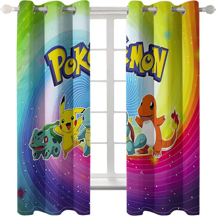 Pokemon Pikachu Curtains Blackout Window Treatments Drapes For Room Decor
