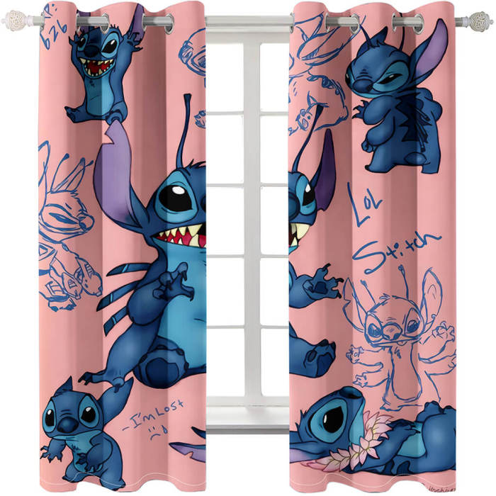 Stitch Curtains Cosplay Blackout Window Treatments Drapes For Room Decor