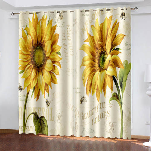 Sunflower Curtains Blackout Window Treatments Drapes For Room Decoration