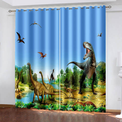 Dinosaur Curtains Blackout Window Treatments Drapes Room Decoration