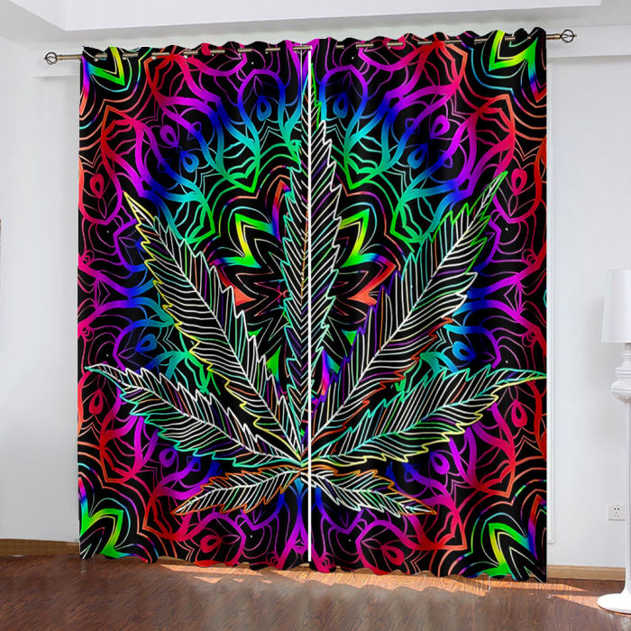 420 Weed Plant Pattern Curtains Blackout Window Treatments Drapes
