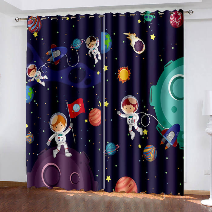 Space Astronaut Alien Curtains Blackout Cosplay Window Treatments Drapes