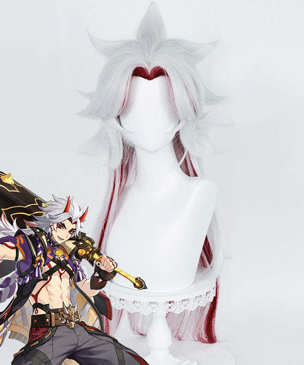 Arataki Itto From Genshin Impact Silver White Red Cosplay Wig