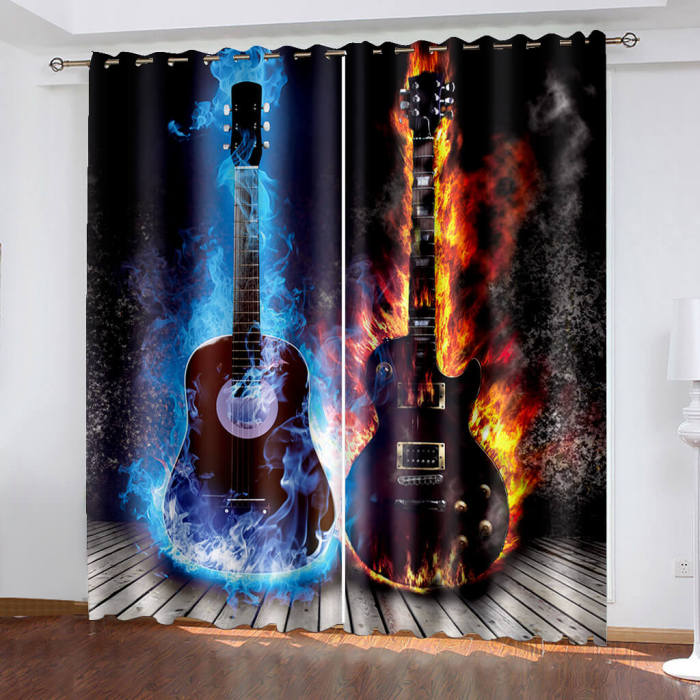 Guitar Curtains Blackout Window Treatments Drapes For Room Decoration