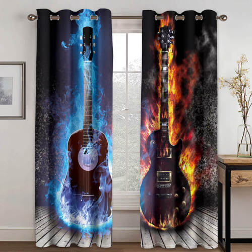 Guitar Curtains Blackout Window Treatments Drapes For Room Decoration