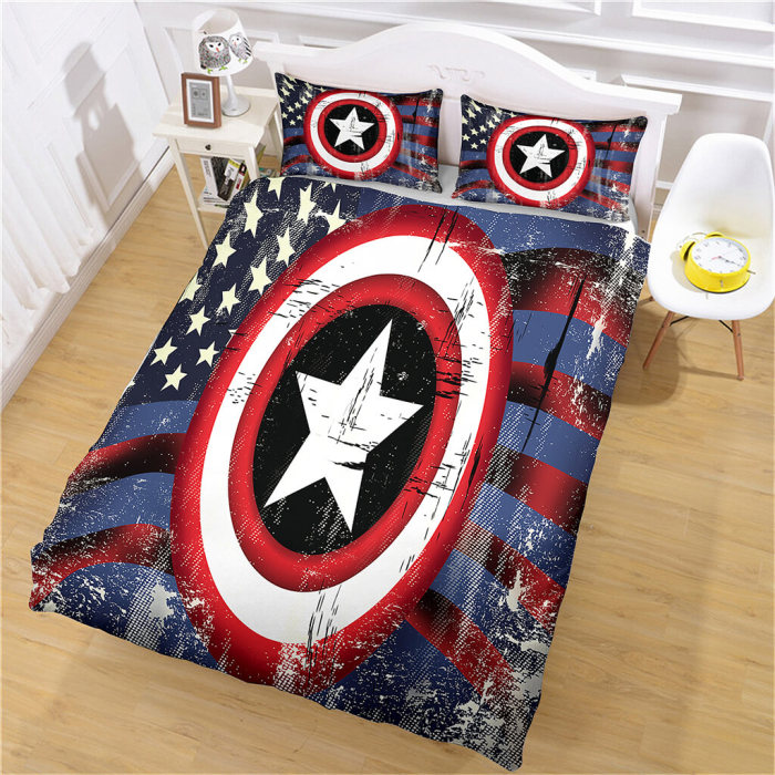 Captain America Bedding Set Quilt Cosplay Duvet Cover Bed Sheet Sets