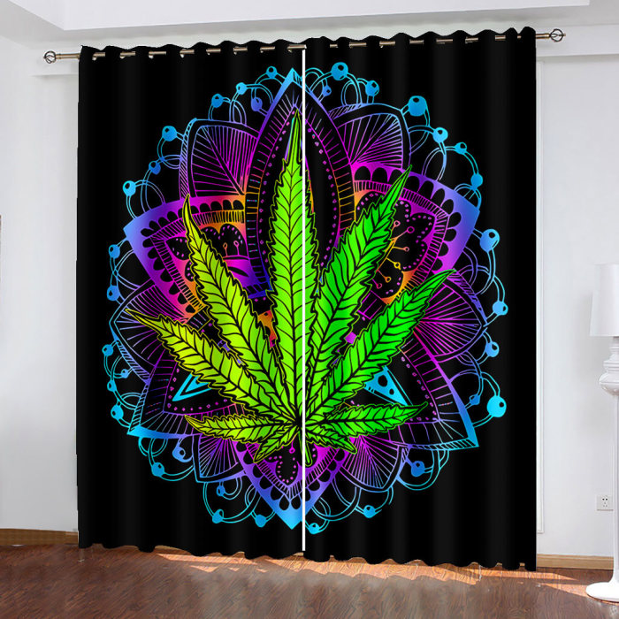420 Weed Plant Pattern Curtains Blackout Window Treatments Drapes
