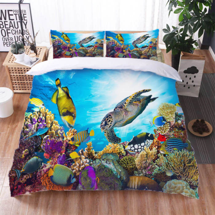 Cartoon Undersea World Bedding Set Quilt Duvet Cover Bed Sheet Sets