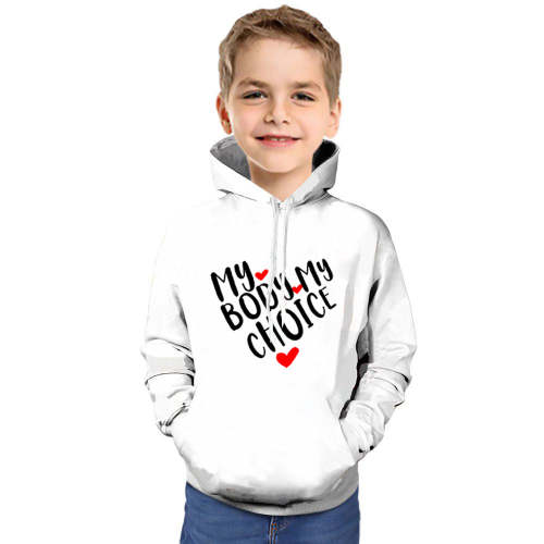 My Body My Choice White & Red Print Hoodie For Kids