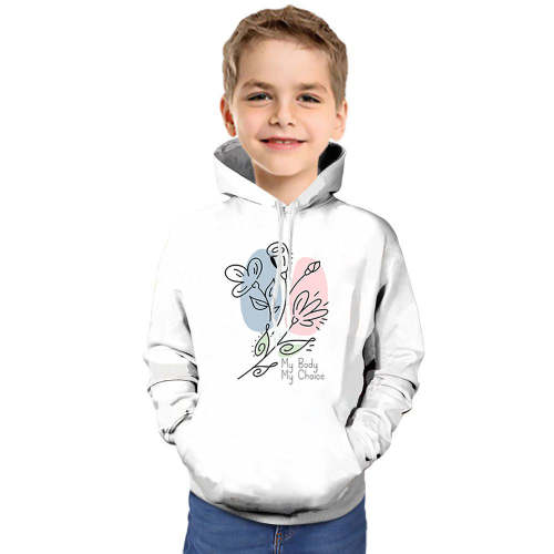 My Body My Choice Flower Print Hoodie For Kids