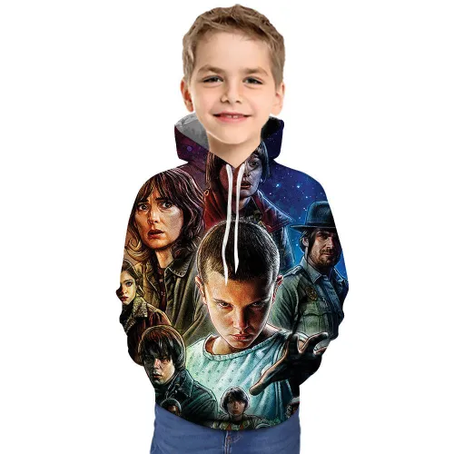 Stranger Things  Characters Printed Hoodies For Kids