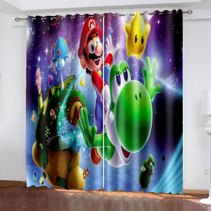 Super Mario Curtains Pattern Blackout Window Drapes