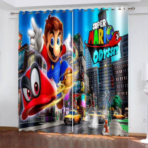 Super Mario Curtains Pattern Blackout Window Drapes