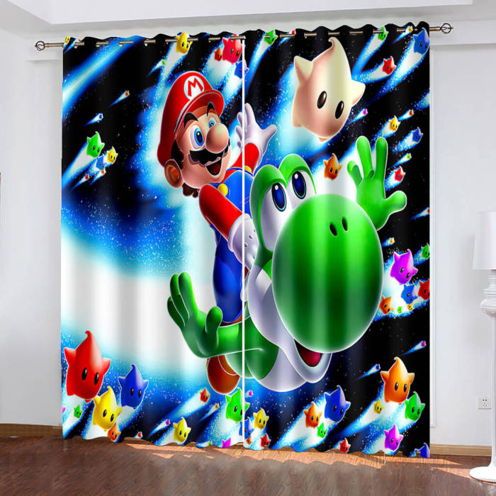 Super Mario Curtains Pattern Blackout Window Drapes