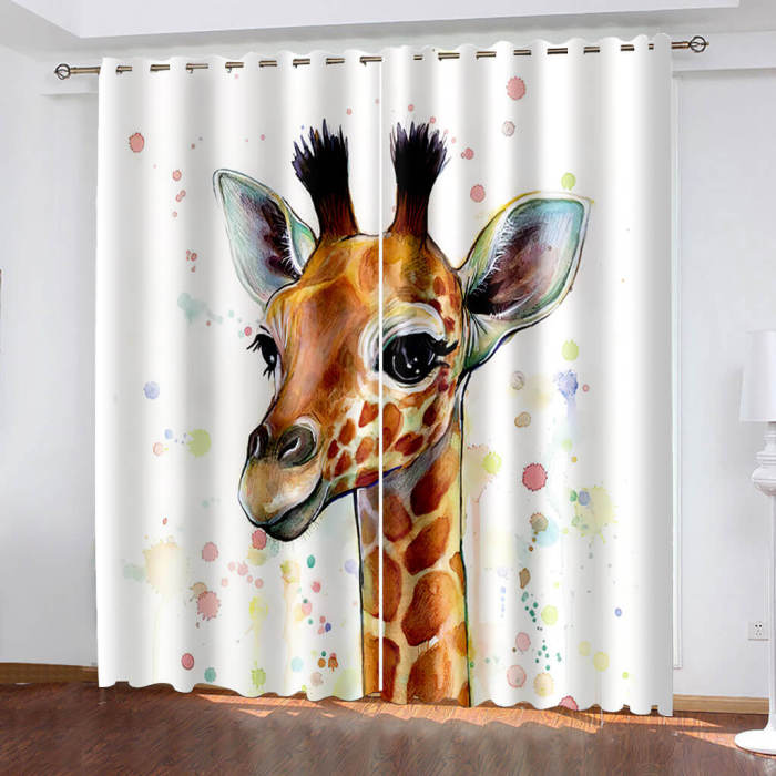Giraffe Curtains Pattern Blackout Window Drapes
