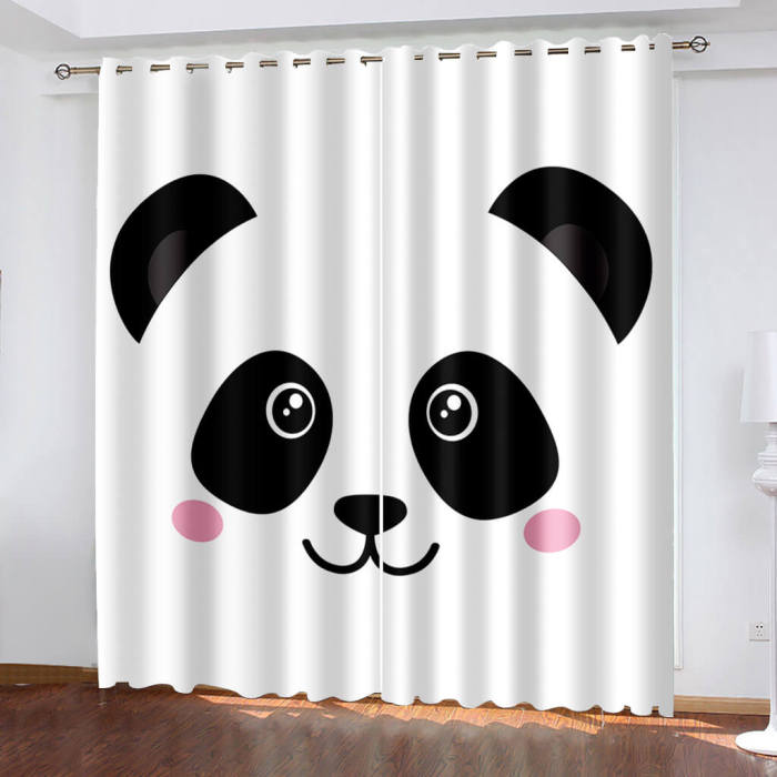 Animal Panda Curtains Pattern Blackout Window Drapes