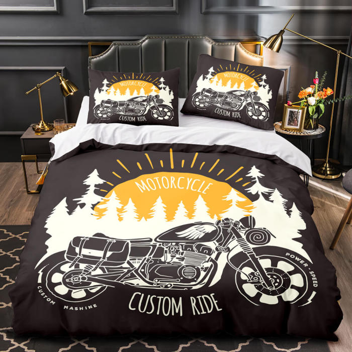 Caferacer Pattern Bedding Set Quilt Cover Without Filler