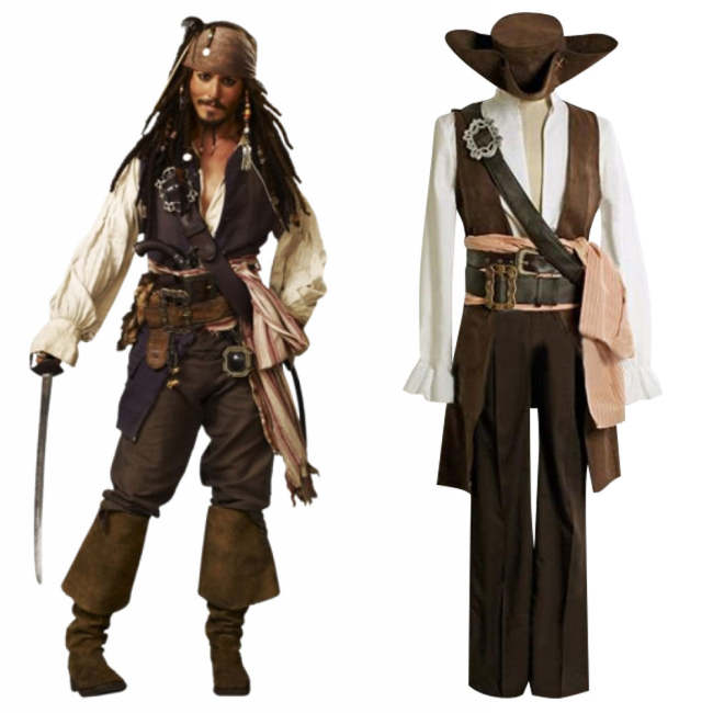 Pirates Of The Caribbean Captain Jack Sparrow Halloween Cosplay Costume - C Edition