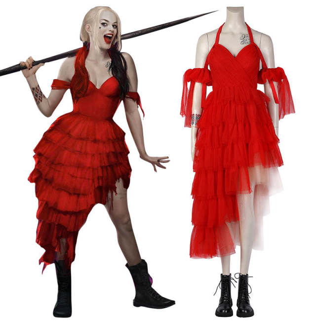 Dc The Suicide Squad 2 Harley Quinn  Movie Red Dress Halloween Cosplay Costume