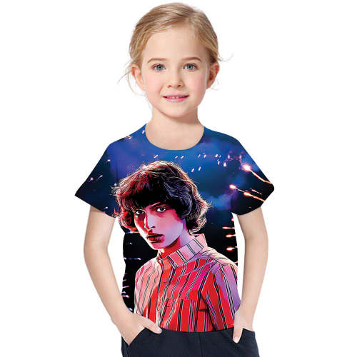Stranger Things Characters Printed Blue T-Shirt For Kids