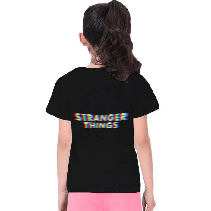 Solid Black Stranger Things T-Shirt For Kids