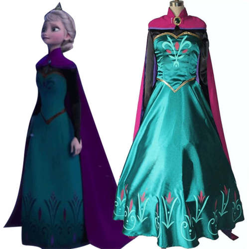Frozen Snow Queen Elsa Outfit  Coronation Dress Cosplay Costume-Standard Ver.