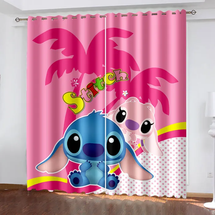 Cartoon Stitch Curtains Blackout Window Treatments Drapes For Room Decor