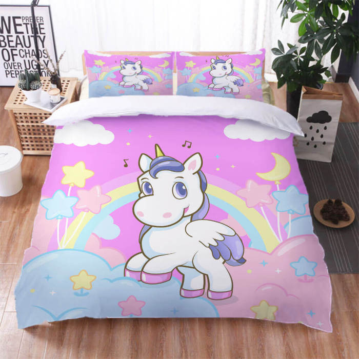Cartoon Unicorn Bedding Set Quilt Duvet Cover Bed Sheet Sets
