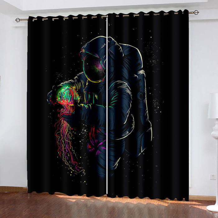 Astronaut Curtains Pattern Blackout Window Drapes