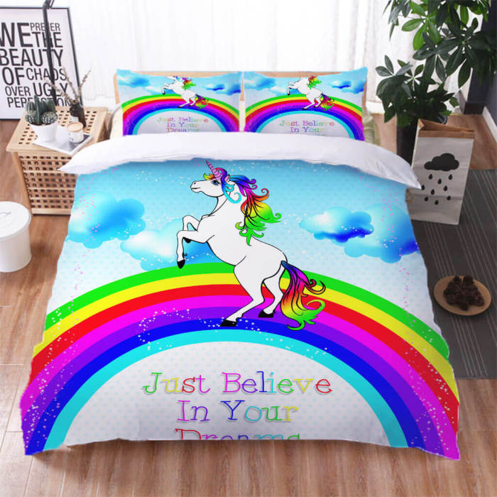 Cartoon Unicorn Bedding Set Quilt Duvet Cover Bed Sheet Sets