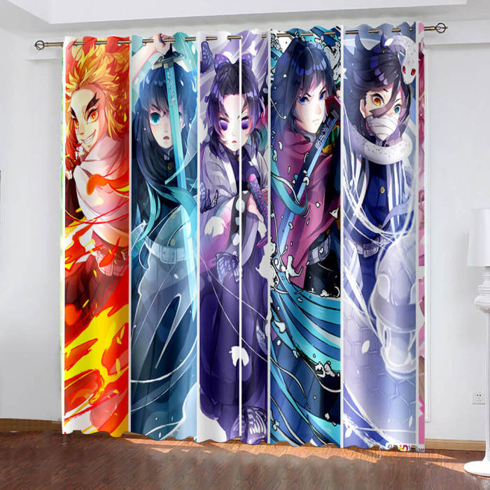 Demon Slayer Curtains Pattern Blackout Window Drapes