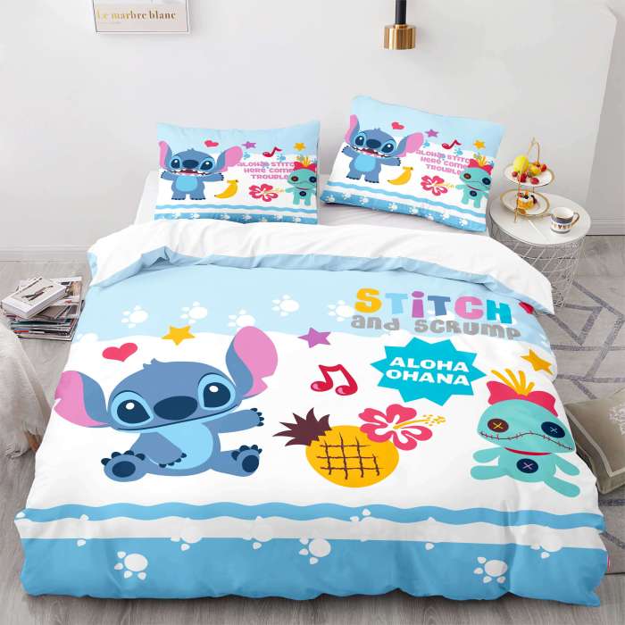 Stitch And Scrump Bedding Set Cosplay Quilt Duvet Cover Bed Sheet Sets