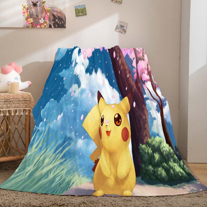 Cartoon Pikachu Blanket Flannel Throw Room Decoration