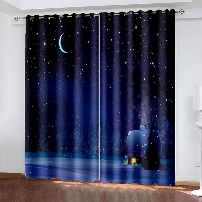 Starry Sky Space Night Scene Curtains Blackout Window Treatments Drapes