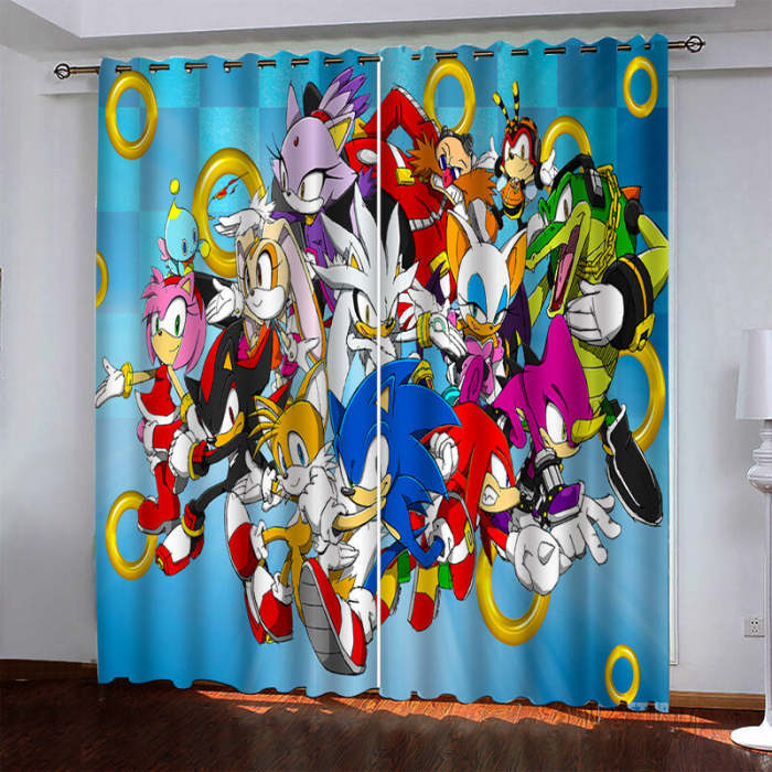 Sonic Pattern Curtains Blackout Window Drapes Room Decoration