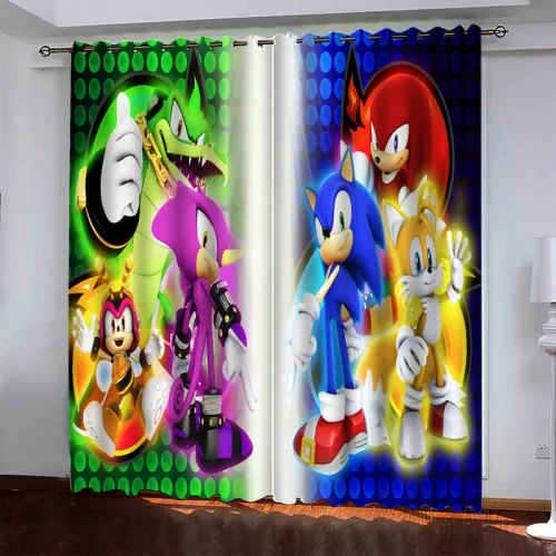 Sonic Pattern Curtains Blackout Window Drapes Room Decoration