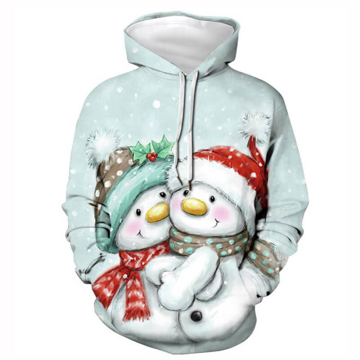Christmas Carnival Night Cartoon Cute Snowman Santa Unisex Adult Cosplay 3D Print Jacket Sweatshirt