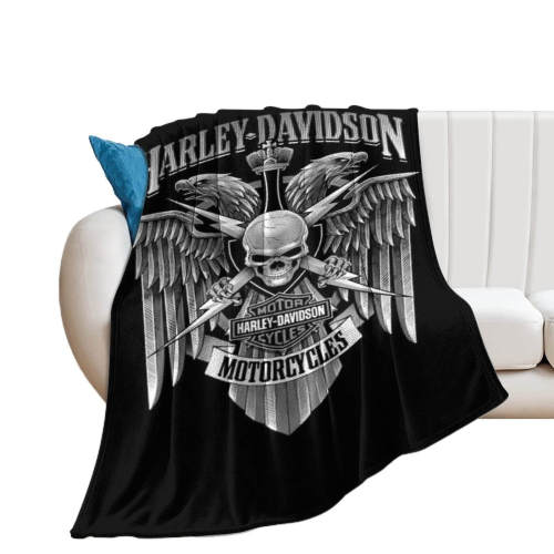 Harley Dayidson Blanket Pattern Flannel Throw Room Decoration