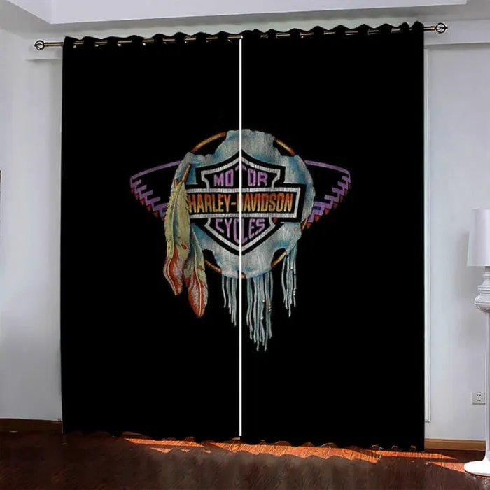 Harley Dayidson Curtains Pattern Blackout Window Drapes