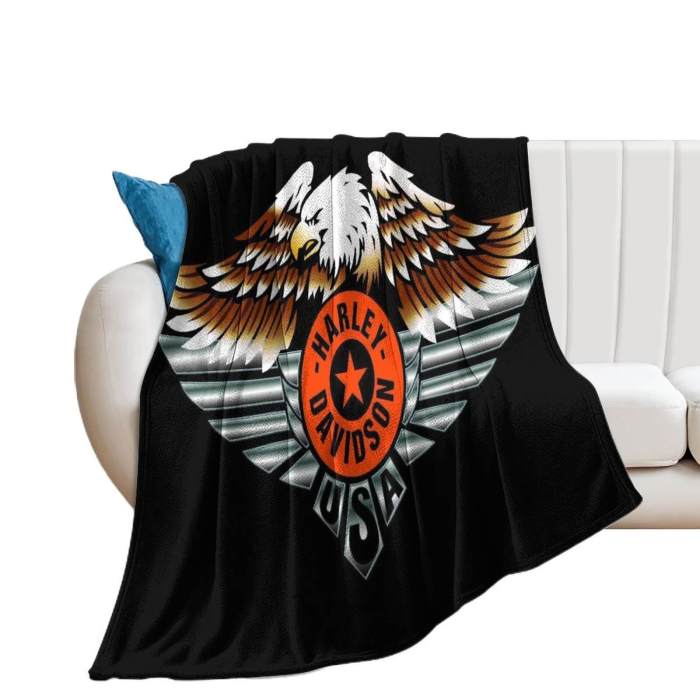 Harley Dayidson Blanket Pattern Flannel Throw Room Decoration