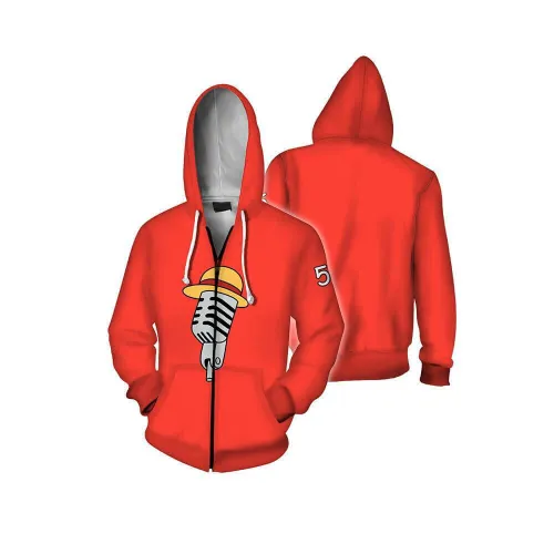 One Piece Film Red Anime Uta Singer Luffy Microphone Unisex Adult Cosplay 3D Print Zip Up Hoodies Sweatshirt Pullover