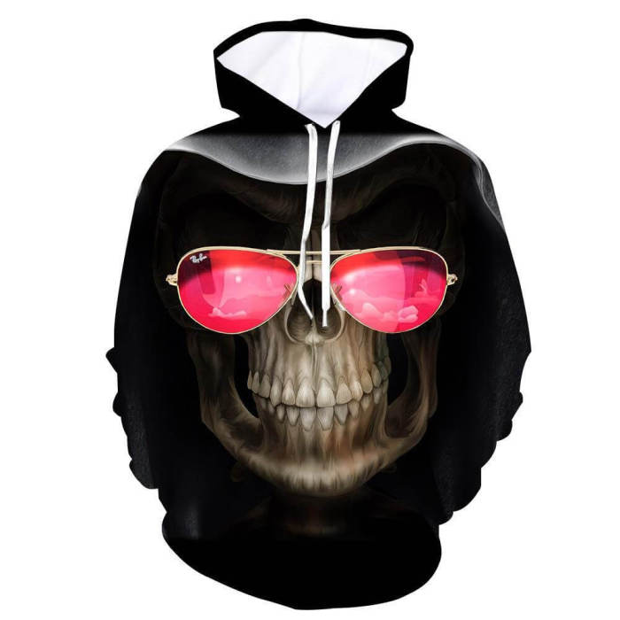 Black Skull Hoodie Halloween Unisex Adult Cosplay 3D Print Sweatshirt Pullover