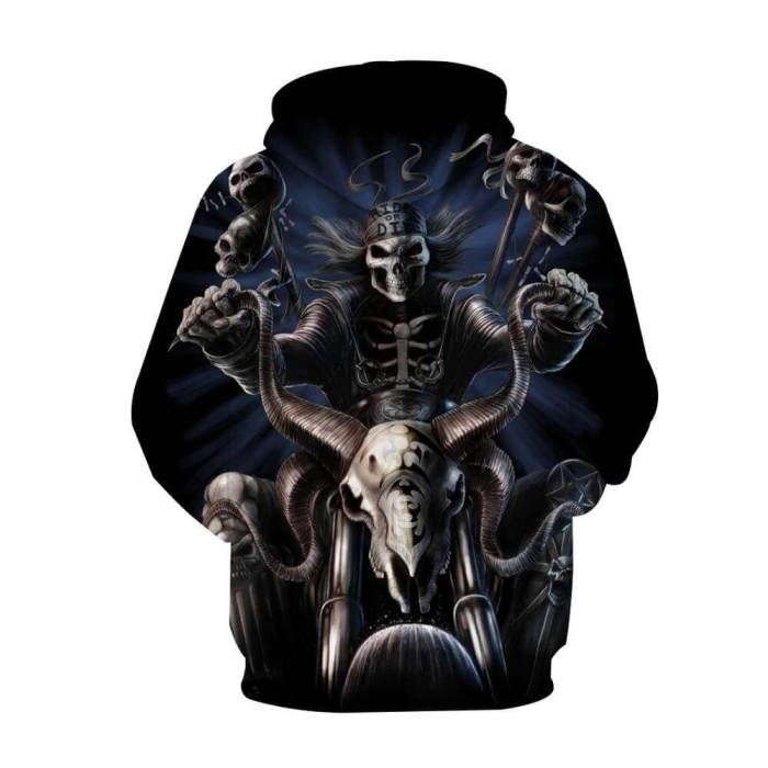 Black Skull Hoodie Halloween Unisex Adult Cosplay 3D Print Sweatshirt Pullover