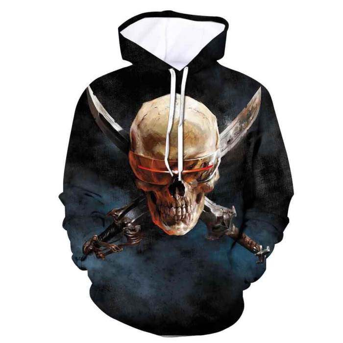 Black Skull Hoodie Halloween Unisex Adult Cosplay 3D Print Sweatshirt Pullover