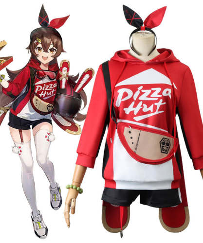 Genshin Impact Amber Pizza Hut Halloween Cosplay Costume
