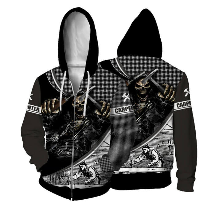 Zip Up Skull Hoodie Unisex Adult Cosplay 3D Print Sweatshirt Jacket