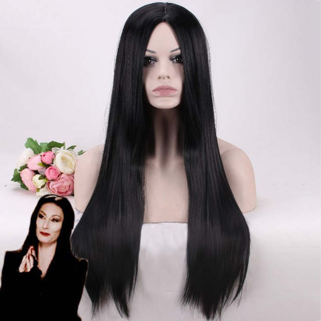 The Addams Family Morticia Addams Black Cosplay Wig